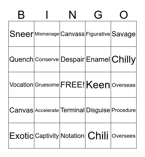 Lesson 3 Bingo Card