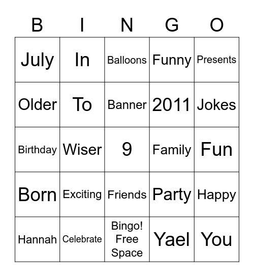 Birthday Bingo Card