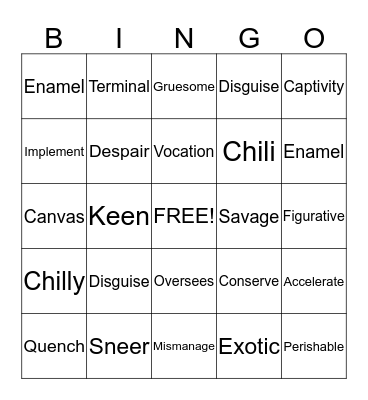 Lesson 3 Bingo Card