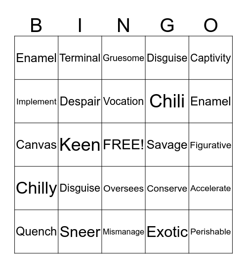 Lesson 3 Bingo Card