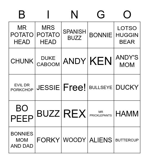 TOY STORY BINGO Card