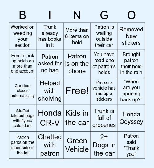 Curbside BINGO Card