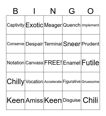 Lesson 3 Bingo Card