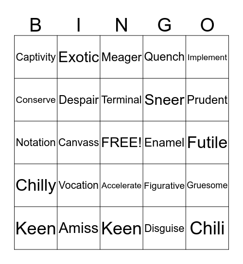 Lesson 3 Bingo Card