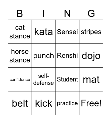 Karate Bingo Card