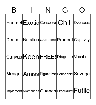 Lesson 3 Bingo Card