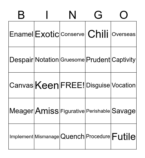 Lesson 3 Bingo Card