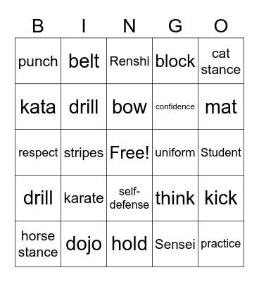 Karate Bingo Card