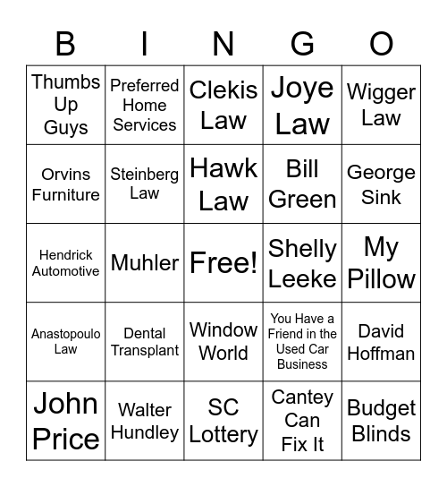 Homebound Bingo Card