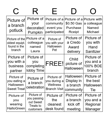 Field Operations Credo Celebration BINGO Card