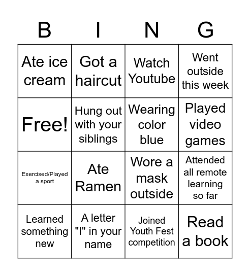 Quarantine Bingo Card