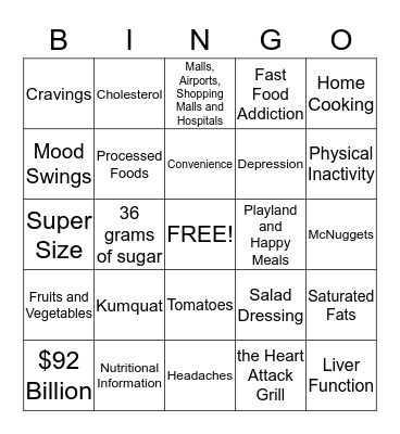 Nutrition and Wellness Bingo Card