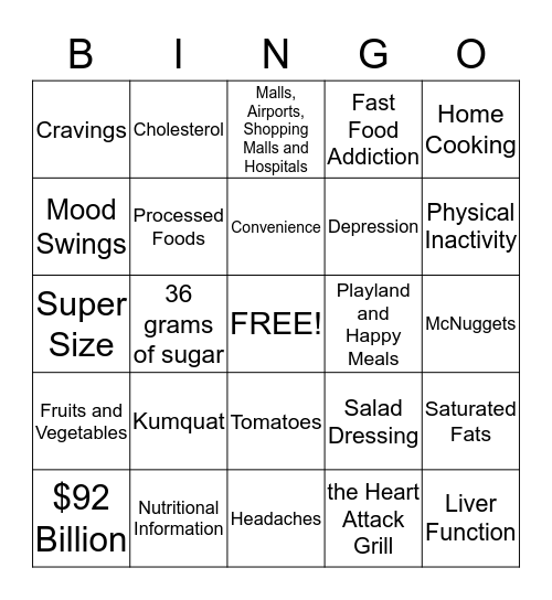 Nutrition and Wellness Bingo Card