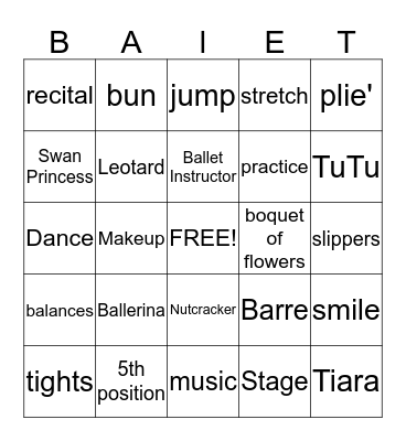 Ballet Bingo Card