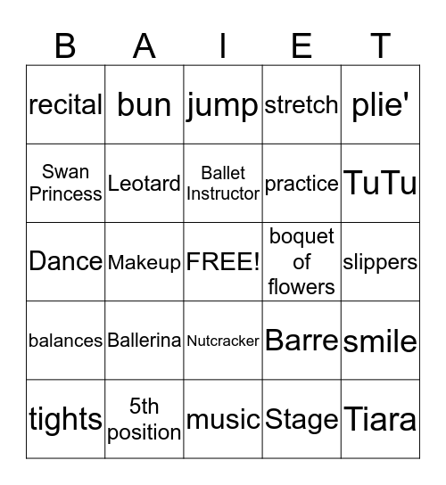 Ballet Bingo Card