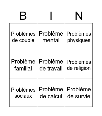 Bingo à problèmes Bingo Card