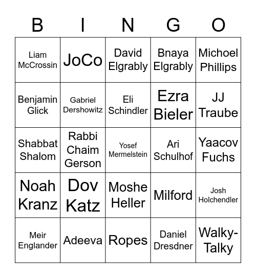 Nitzi Boys Bingo Card