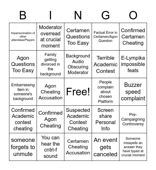 National's Controversy Bingo Card