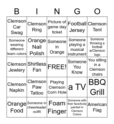 Clemson Bingo Card