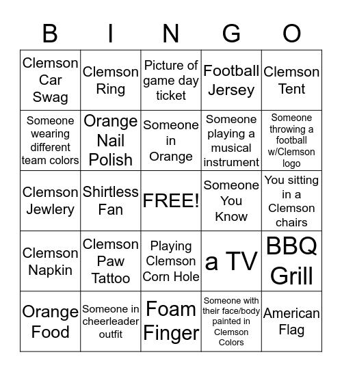Clemson Bingo Card