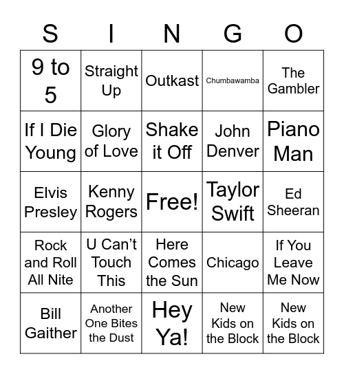 GWINNETT SINGO Bingo Card