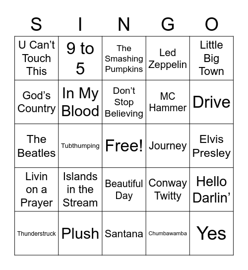 GWINNETT SINGO Bingo Card