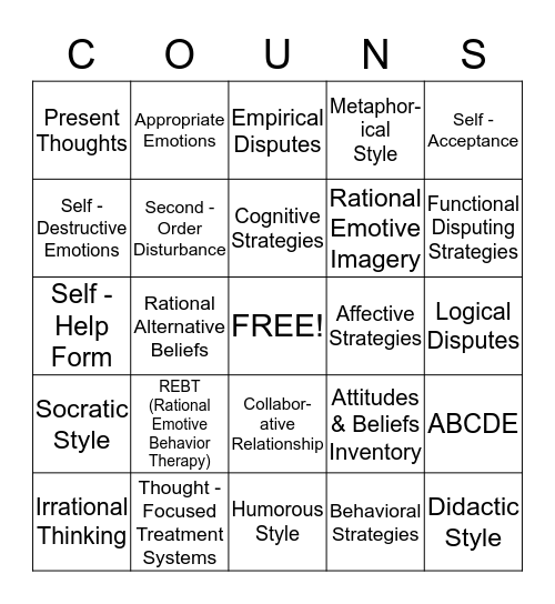 The Words of REBT Bingo Card