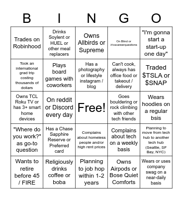 Tech New Grad BINGO Card