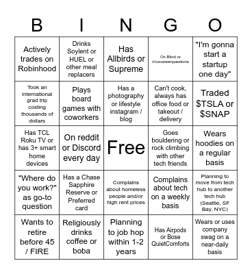 Tech New Grad BINGO Card