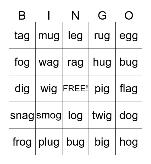 Final G Bingo Card