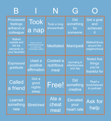 Self-Care Bingo Card