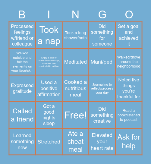 Self-Care Bingo Card