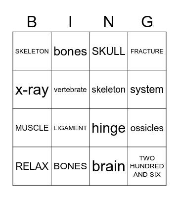 MUSCULAR- SKELETAL SYSTEM Bingo Card