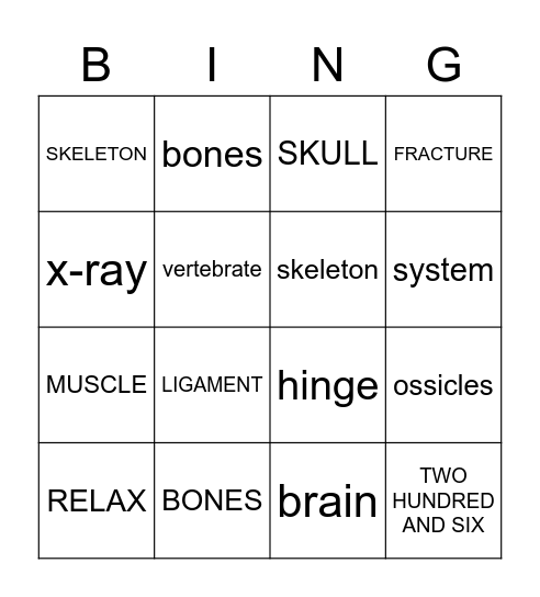 MUSCULAR- SKELETAL SYSTEM Bingo Card