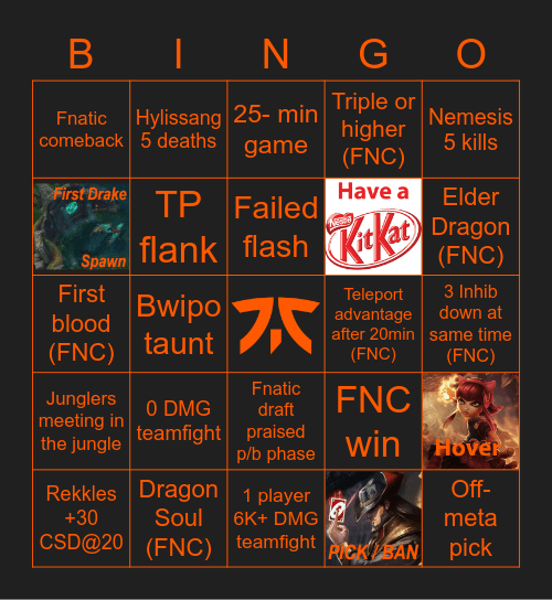 Fnatic vs Mad Lions Bingo Card