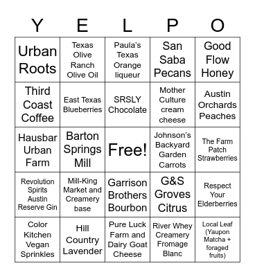 Yelp + Lick Honest Ice Creams Bingo Card