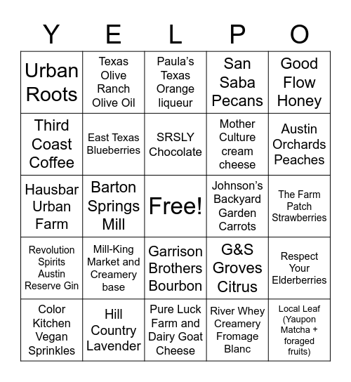 Yelp + Lick Honest Ice Creams Bingo Card