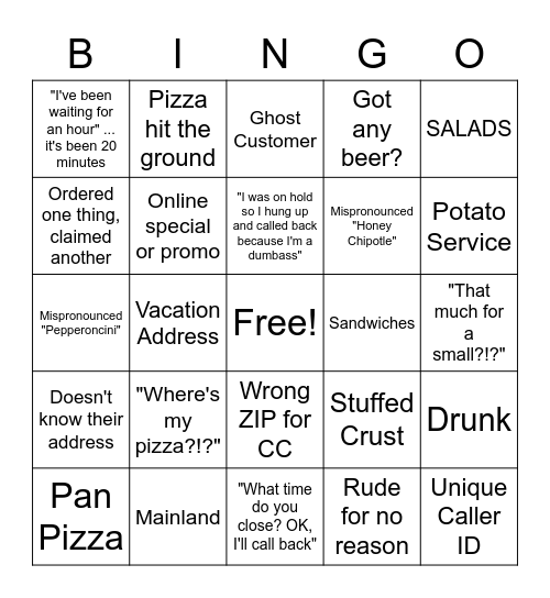 PJ BINGO Card