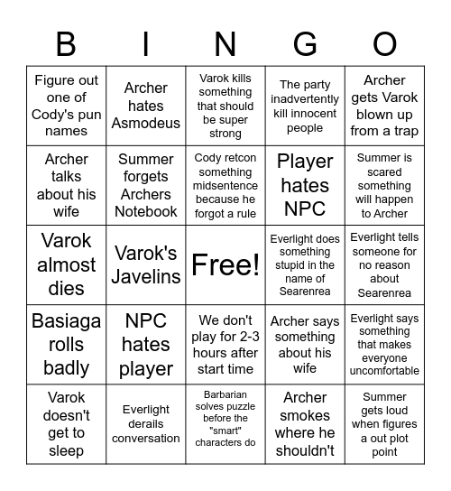 Untitled Bingo Card