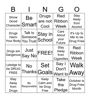 Drug Free Bingo Card