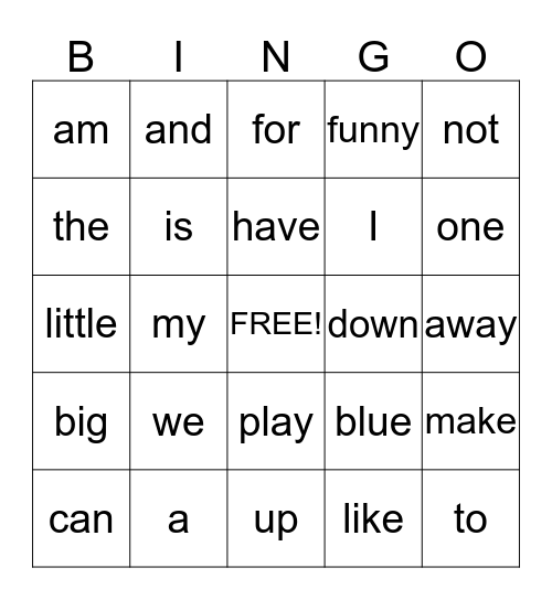 Sight Word Bingo Kinder Bingo Card