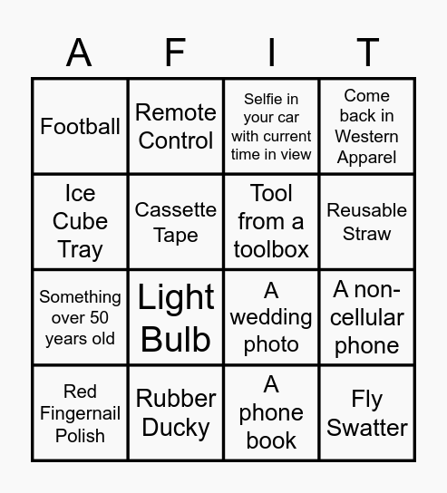AFIT Wellness Break Bingo Card