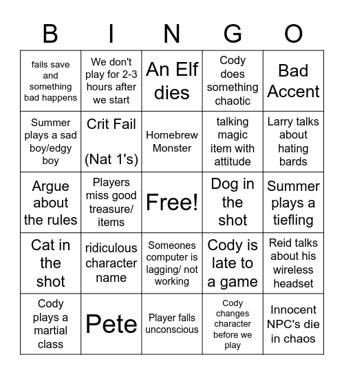 Untitled Bingo Card