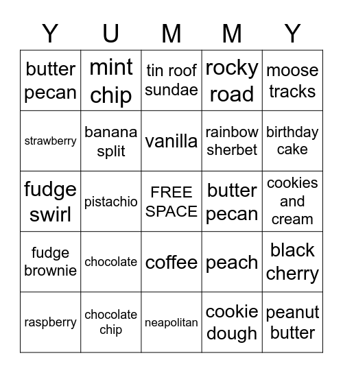 Ice Cream Flavors #1 Bingo Card