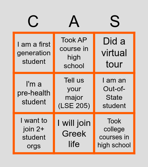 Welcome Week Bingo With Bingo Card