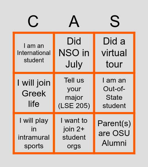 Welcome Week Bingo With Bingo Card