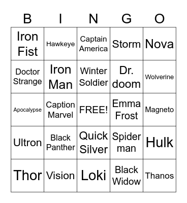 Marvel Bingo Card