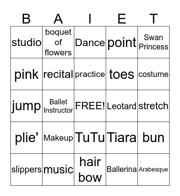 Ballet Bingo Card