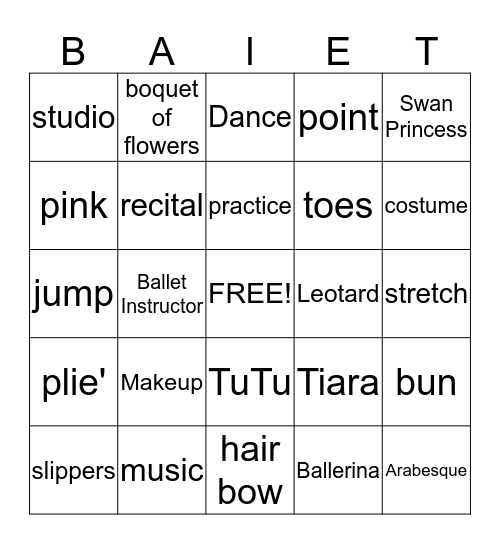 Ballet Bingo Card