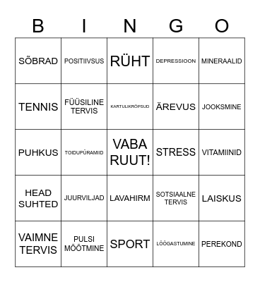 TERVISLIK ELUVIIS Bingo Card